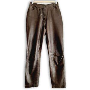 TARA JARMON Paris Soft Genuine Leather High Waist Pants Brown Sz S